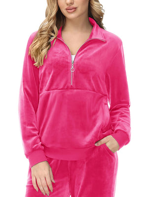 TACVASEN Rose Red Women's Half Zip Pullover Sweatshirts Velvet Fleece Jacket