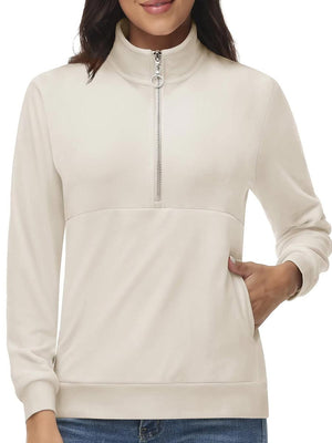 TACVASEN Beige Women's Half Zip Pullover Sweatshirts Velvet Fleece Jacket