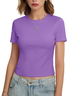 TACVASEN Light Purple Women's knitted fitted short sleeved T-shirt