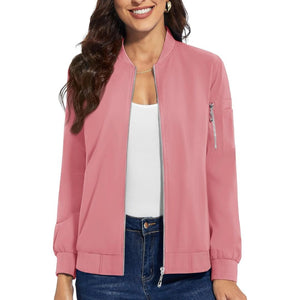 TACVASEN Grey Pink Women's Lightweight Casual Windbreaker Bomber Jackets
