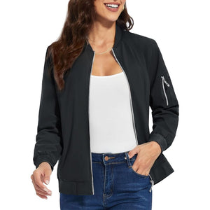 TACVASEN Black Women's Lightweight Casual Windbreaker Bomber Jackets