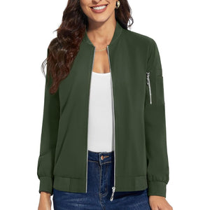TACVASEN Army Green Women's Lightweight Casual Windbreaker Bomber Jackets