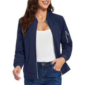 TACVASEN Navy Women's Lightweight Casual Windbreaker Bomber Jackets