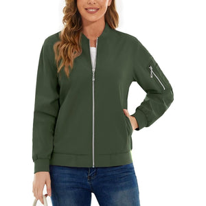 TACVASEN Army Green Women's Lightweight Casual Windbreaker Bomber Jackets