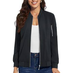 TACVASEN Black Women's Lightweight Casual Windbreaker Bomber Jackets