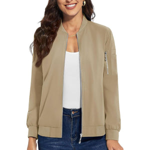 TACVASEN Khaki Women's Lightweight Casual Windbreaker Bomber Jackets