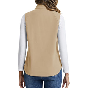 TACVASEN Light Khaki Women's Lightweight Full Zip Outerwear Warm Fleece Vest