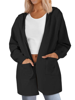 TACVASEN Black Women's Lightweight Knit Open Front Hooded Cardigan with 2 Pockets