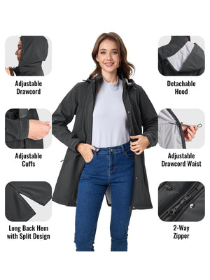 TACVASEN Dark Grey Women's Long Fleece Lined Jackets Warm Winter Windbreaker
