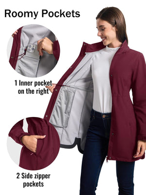 TACVASEN Wine Red Women's Long Fleece Lined Jackets Warm Winter Windbreaker