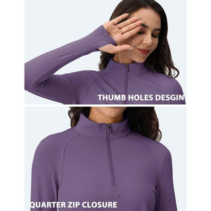 TACVASEN Light Blue Women's Long Sleeve Quarter Zip Running Athletic Top