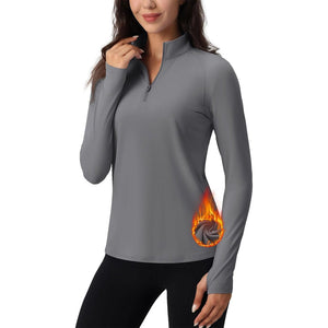 TACVASEN Dark Grey Women's Long Sleeve Quarter Zip Running Athletic Top