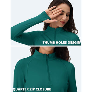 TACVASEN Light Blue Women's Long Sleeve Quarter Zip Running Athletic Top