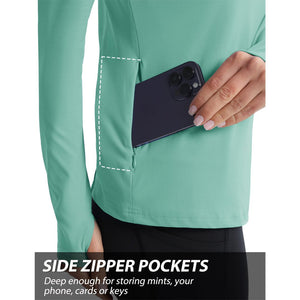TACVASEN Light Blue Women's Long Sleeve Quarter Zip Running Athletic Top
