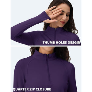TACVASEN Light Blue Women's Long Sleeve Quarter Zip Running Athletic Top