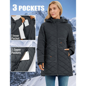 TACVASEN Dark Grey Women's Long Waterproof Puffer Jacket with Hood