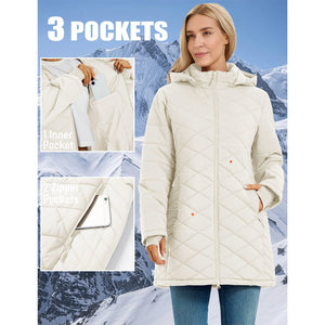 TACVASEN Dark Grey Women's Long Waterproof Puffer Jacket with Hood