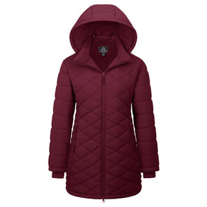 TACVASEN Wine Red Women's Long Waterproof Puffer Jacket with Hood