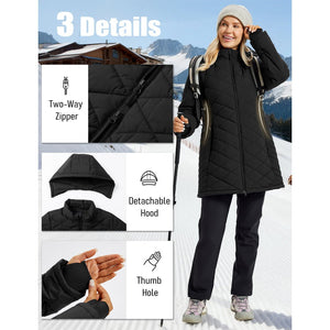 TACVASEN Black Women's Long Waterproof Puffer Jacket with Hood