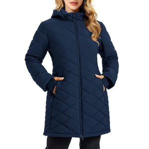 TACVASEN Black Women's Long Waterproof Puffer Jacket with Hood