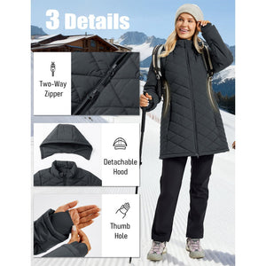 TACVASEN Dark Grey Women's Long Waterproof Puffer Jacket with Hood