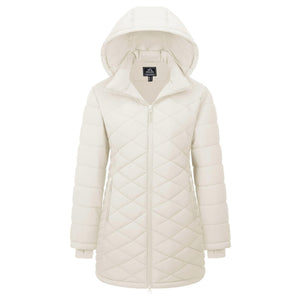 TACVASEN Beige Women's Long Waterproof Puffer Jacket with Hood