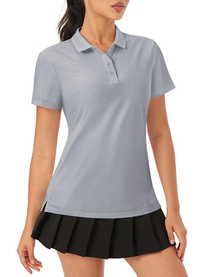 TACVASEN Light Grey Women's Polo Sun Protection UV SPF Outdoor Short Sleeve