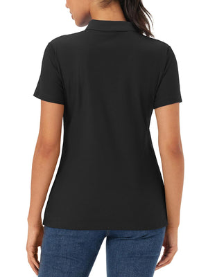 TACVASEN Black Women's Polo Sun Protection UV SPF Outdoor Short Sleeve