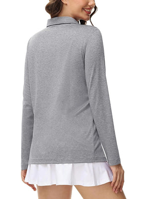 TACVASEN Silver Women's Quick Dry Casual Collared Long Sleeve Top