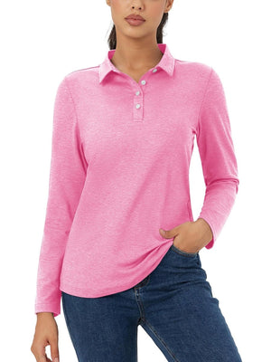 TACVASEN Pink Women's Quick Dry Casual Collared Long Sleeve Top