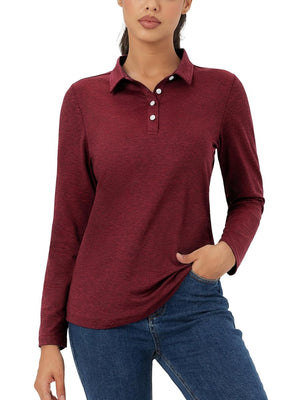 TACVASEN Wine Red Women's Quick Dry Casual Collared Long Sleeve Top