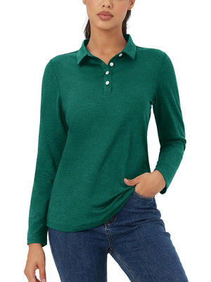 TACVASEN Emerald Green Women's Quick Dry Casual Collared Long Sleeve Top