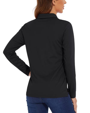 TACVASEN Black Women's Quick Dry UPF 50+ Long Sleeve Polo Shirts