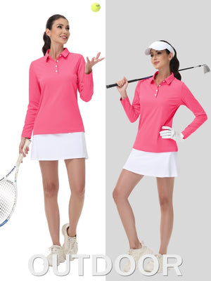 TACVASEN Rose Red Women's Quick Dry UPF 50+ Long Sleeve Polo Shirts