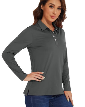 TACVASEN Dark Grey Women's Quick Dry UPF 50+ Long Sleeve Polo Shirts