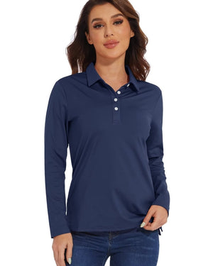 TACVASEN Navy Women's Quick Dry UPF 50+ Long Sleeve Polo Shirts