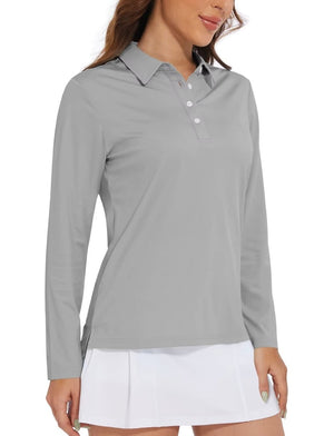 TACVASEN Light Grey Women's Quick Dry UPF 50+ Long Sleeve Polo Shirts