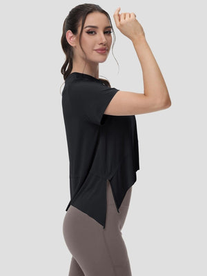 TACVASEN Black Women's Short Sleeve Athletic Yoga Crop Shirts