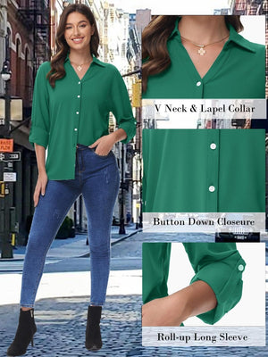 TACVASEN Emerald Green Women's Summer Casual V-Neck Shirt