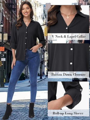 TACVASEN Black Women's Summer Casual V-Neck Shirt