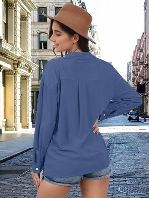 TACVASEN Blue Grey Women's Summer Casual V-Neck Shirt