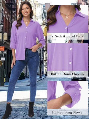 TACVASEN Light Purple Women's Summer Casual V-Neck Shirt