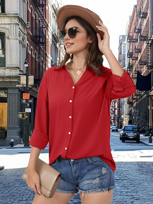 TACVASEN Tomato Women's Summer Casual V-Neck Shirt
