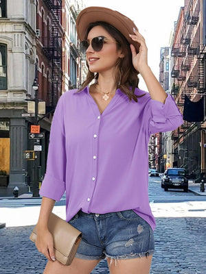 TACVASEN Light Purple Women's Summer Casual V-Neck Shirt