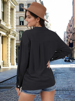 TACVASEN Black Women's Summer Casual V-Neck Shirt