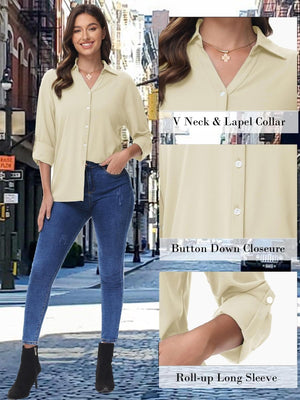 TACVASEN Light Apricot Women's Summer Casual V-Neck Shirt