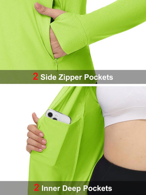 TACVASEN Fluorescent Green Women's UPF 50+ Lightweight Zip Up Jackets