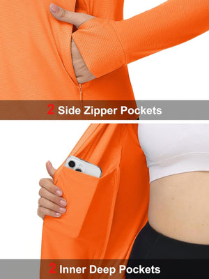TACVASEN Fluorescent Orange Women's UPF 50+ Lightweight Zip Up Jackets