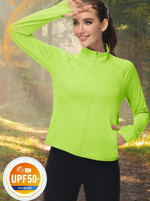 TACVASEN Fluorescent Green Women's UPF 50+ Lightweight Zip Up Jackets