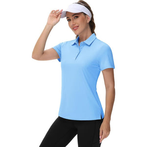 TACVASEN Waterfall Blue Women's UPF 50+ Sun Protection Golf Quick - Dry Polo Shirts